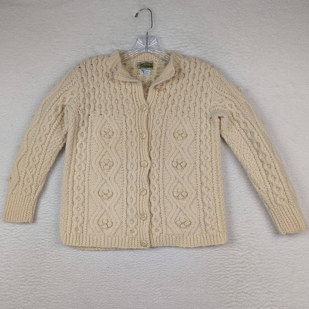 VTG Kennedy Of Ardara Pure Wool Cardigan Sweater Hand Knit Ireland Women's S**